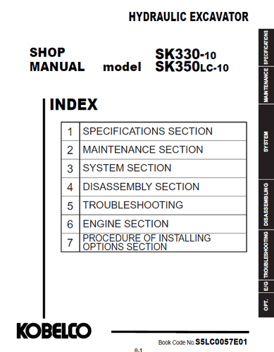 Kobelco Hydraulic Excavator SK330-10 & SK350LC-10 Workshop Service Manual