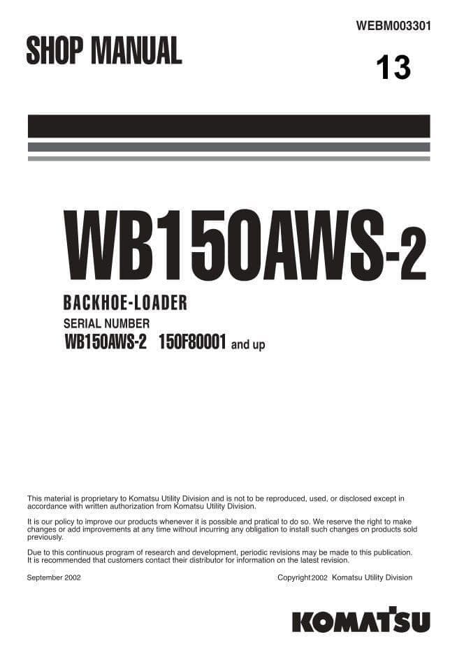 Komatsu Backhoe Loader WB150AWS-2 Workshop Service Manual
