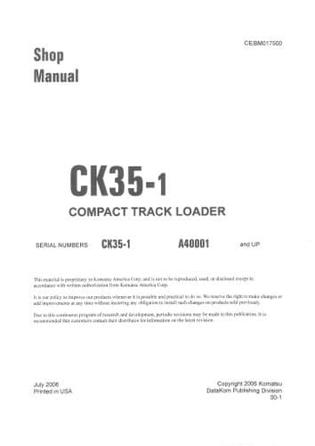 Komatsu Compact Track Loader CK35-1 Work Shop Manual