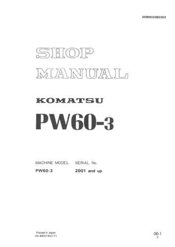 Komatsu Excavator PW60-3 Workshop Service  Repair Manual