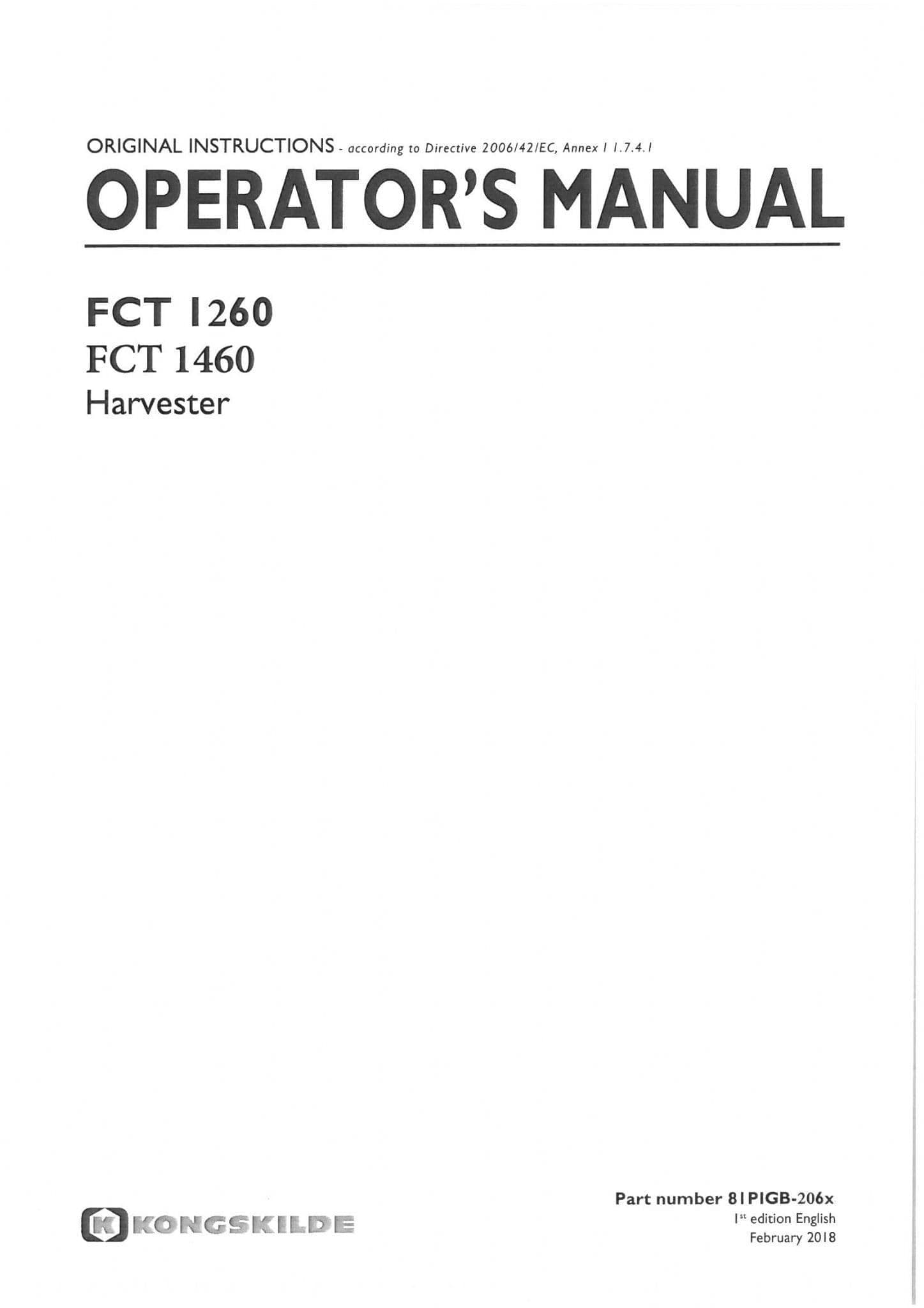 Kongskilde Forage Harvester FCT1260 & FCT1460 Operators Manual