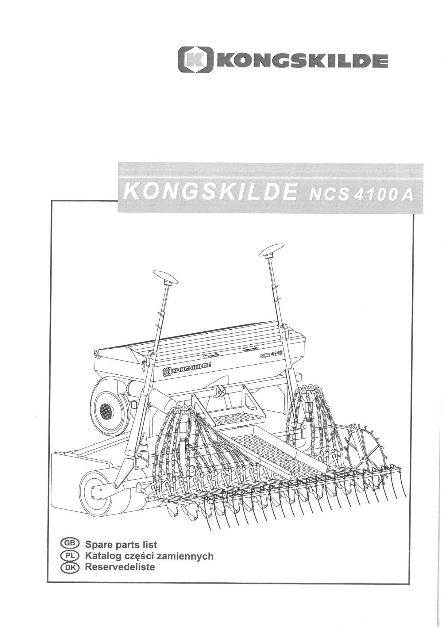 Kongskilde Seed Drill NCS 4100 A Parts Manual