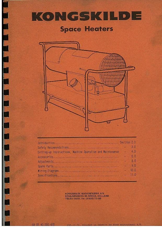 Kongskilde Space Heater DE2 TE2 DX2 TX2 DT20 Roe20T D20F Operators