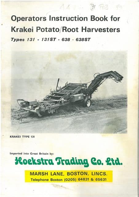 Krakei Potato Harvester 131 131ST 638 638ST Operators Manual