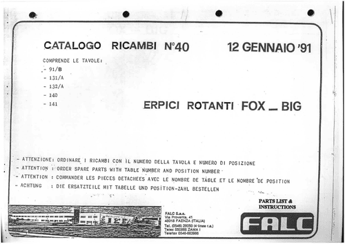 KRM Roger Falc  Power Harrow -  Fox 91/B 131/A 132/A 140 141 - Parts Manual - ITALIAN ONLY