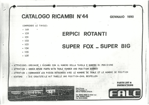 KRM Roger Falc  Power Harrow - Super Fox - Parts Manual - ITALIAN ONLY