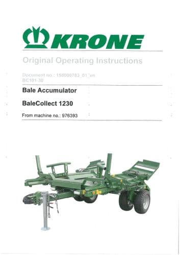 Krone Bale Accumulator Bale Collect 1230 Operators Manual