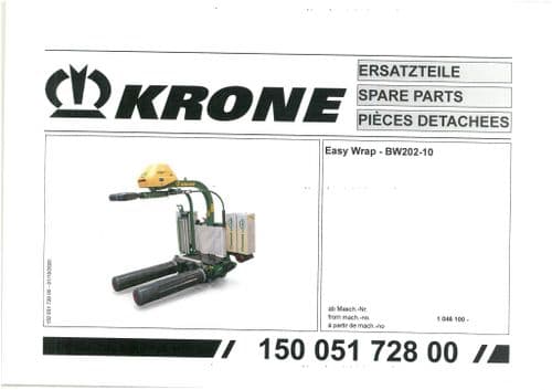 Krone Bale Wrapper Easy Wrap BW202-10 Parts Manual BW 202 10