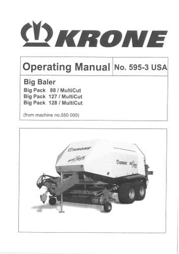 Krone Baler Big Pack 88/MultiCut 127/MultiCut  128/MultiCut Operators Manual