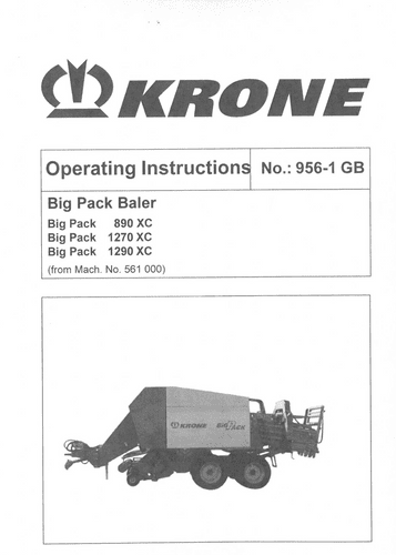 Krone Baler Big Pack 890XC 1270XC 1290XC Operators Manual