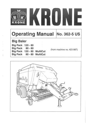Krone Big Baler 120-80 80-80 120-80 Multicut 80-80 Multicut Operators Manual
