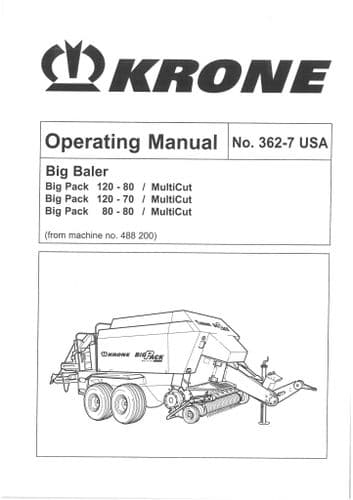 Krone Big Baler 120-80/MultiCut 120-70/MultiCut 80-80/MultiCut Operators Manual