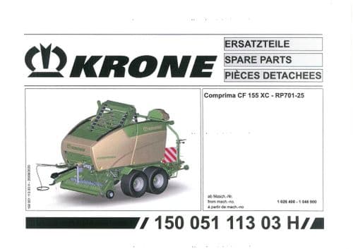Krone Comprima  Round Baler CF155XC Parts Manual - 155