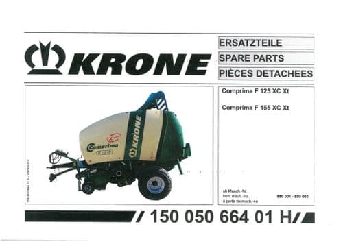 Krone Comprima  Round Baler F125 XC Xt F155 XC Xt Parts Manual - 125 155