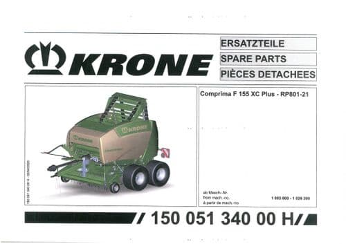 Krone Comprima  Round Baler F155 XC Plus - Parts Manual - 155