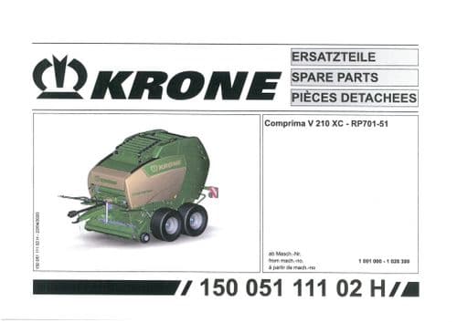 Krone Comprima  Round Baler V 210 XC - Parts Manual