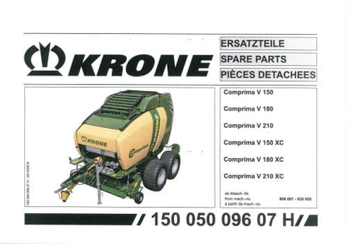 Krone Comprima  Round Baler V150 V180 V210 V150XC V180XC V210XC - Parts Manual - 150 180 210