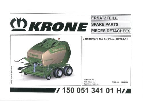 Krone Comprima  Round Baler V150XC Plus - Parts Manual - 150