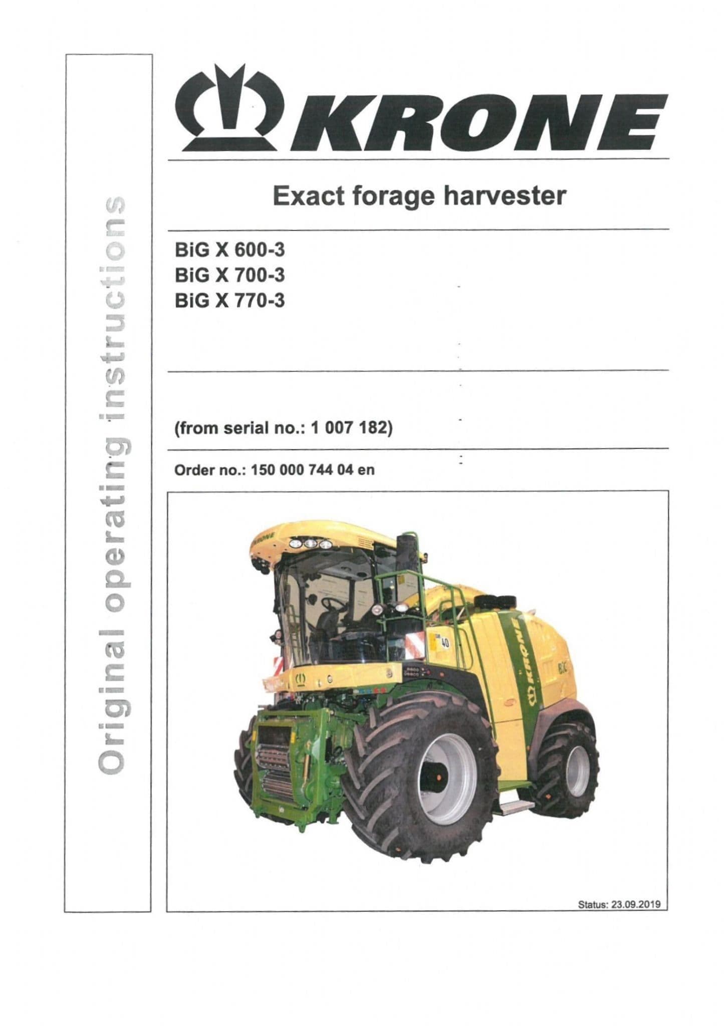 Krone Exact Forage Harvester Big X 600-3 700-3 770-3 - Operators Manual