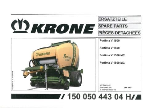 Krone Fortima  Round Baler V1500 V1800 V1500MC V1800MC - Parts Manual - 1500 1800
