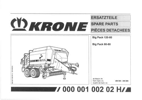 Krone Large Square Bale Big Pack 120 - 80 Big Pack 80 - 80 -  Parts Manual