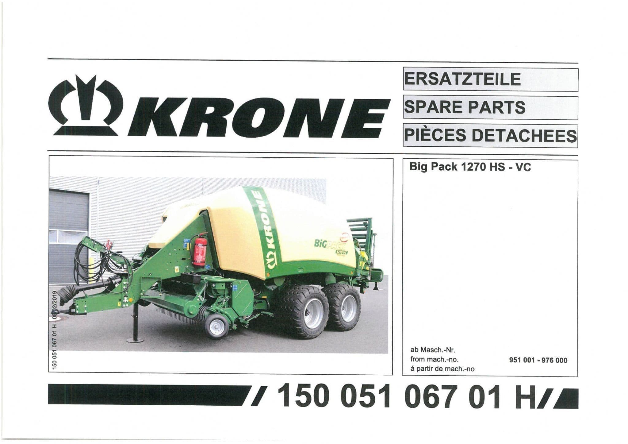 Krone Large Square Bale Big Pack 1270 HS - VC -  Parts Manual