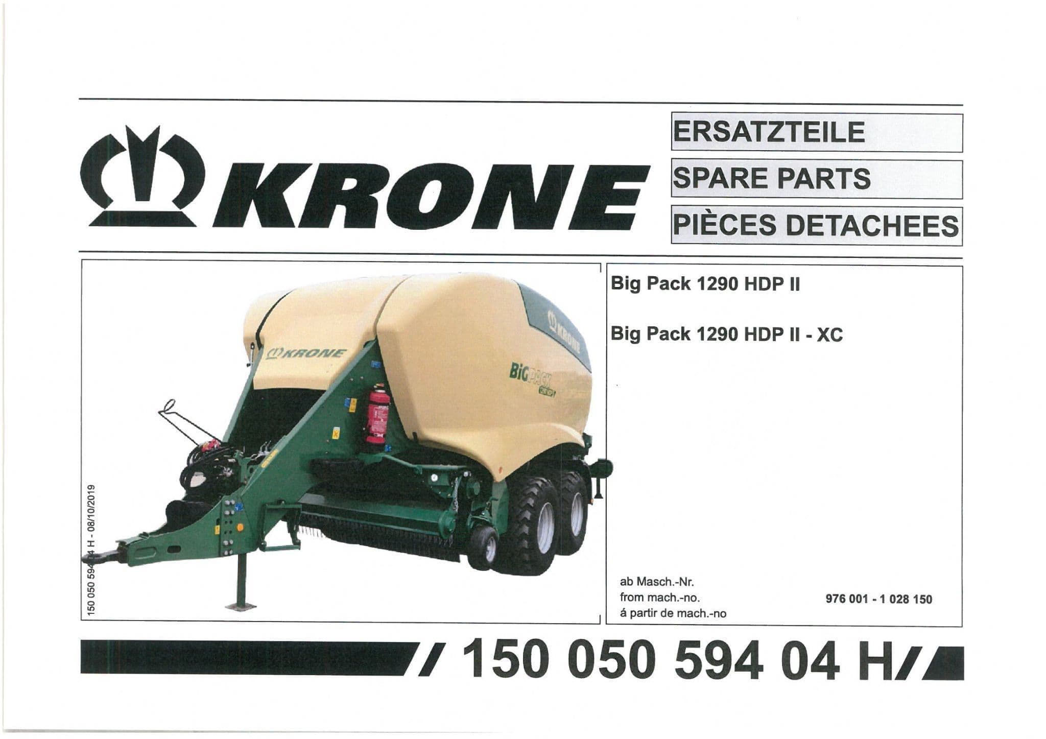 Krone Large Square Bale Big Pack 1290 HDP II Big Pack 1290 HDP II - XC -  Parts Manual