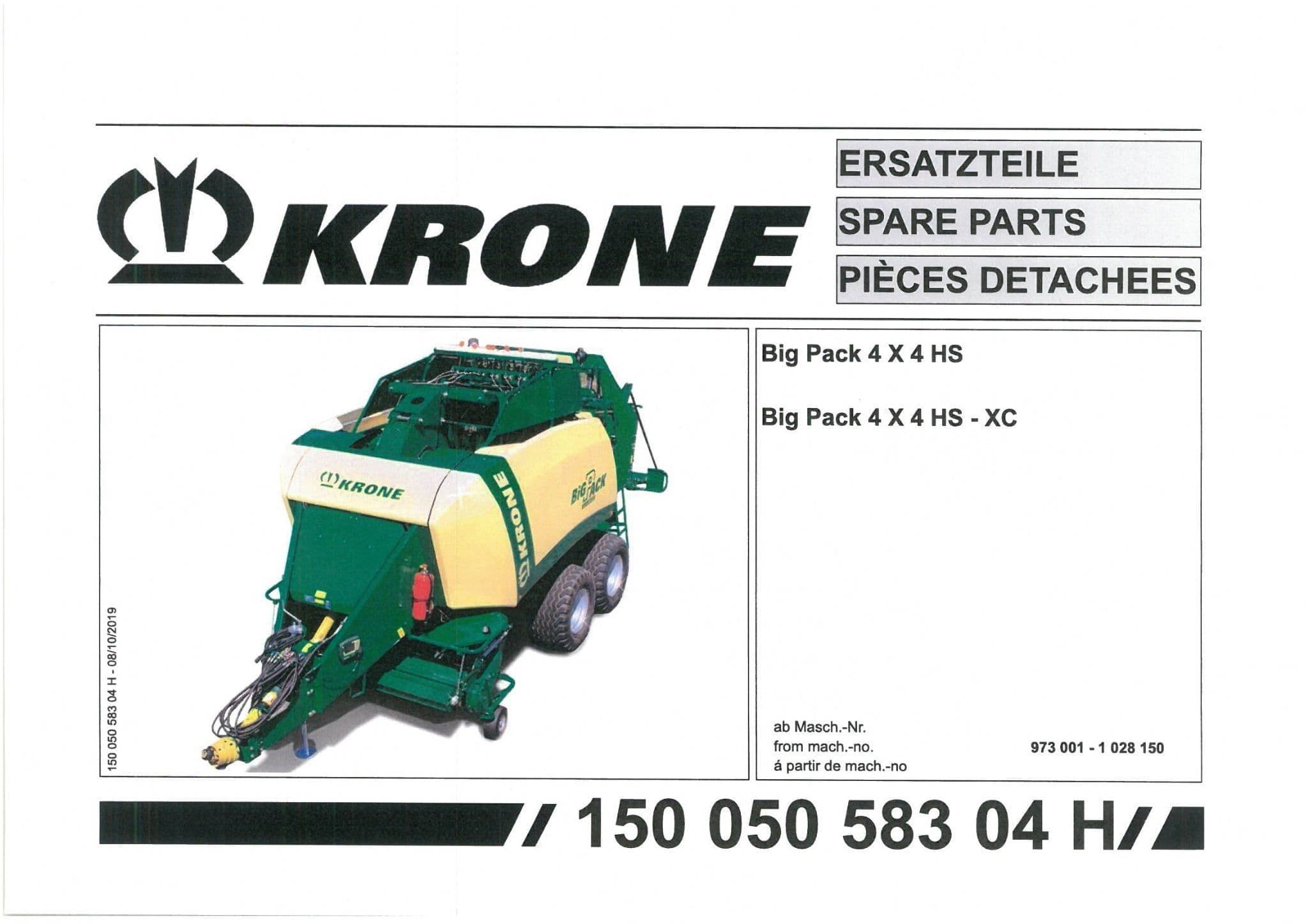Krone Large Square Bale Big Pack 4 X 4 HS Big Pack 4 x 4 HS - XC -  Parts Manual