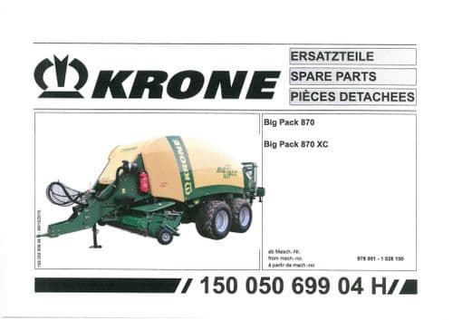 Krone Large Square Bale Big Pack 870 870 XC -  Parts Manual