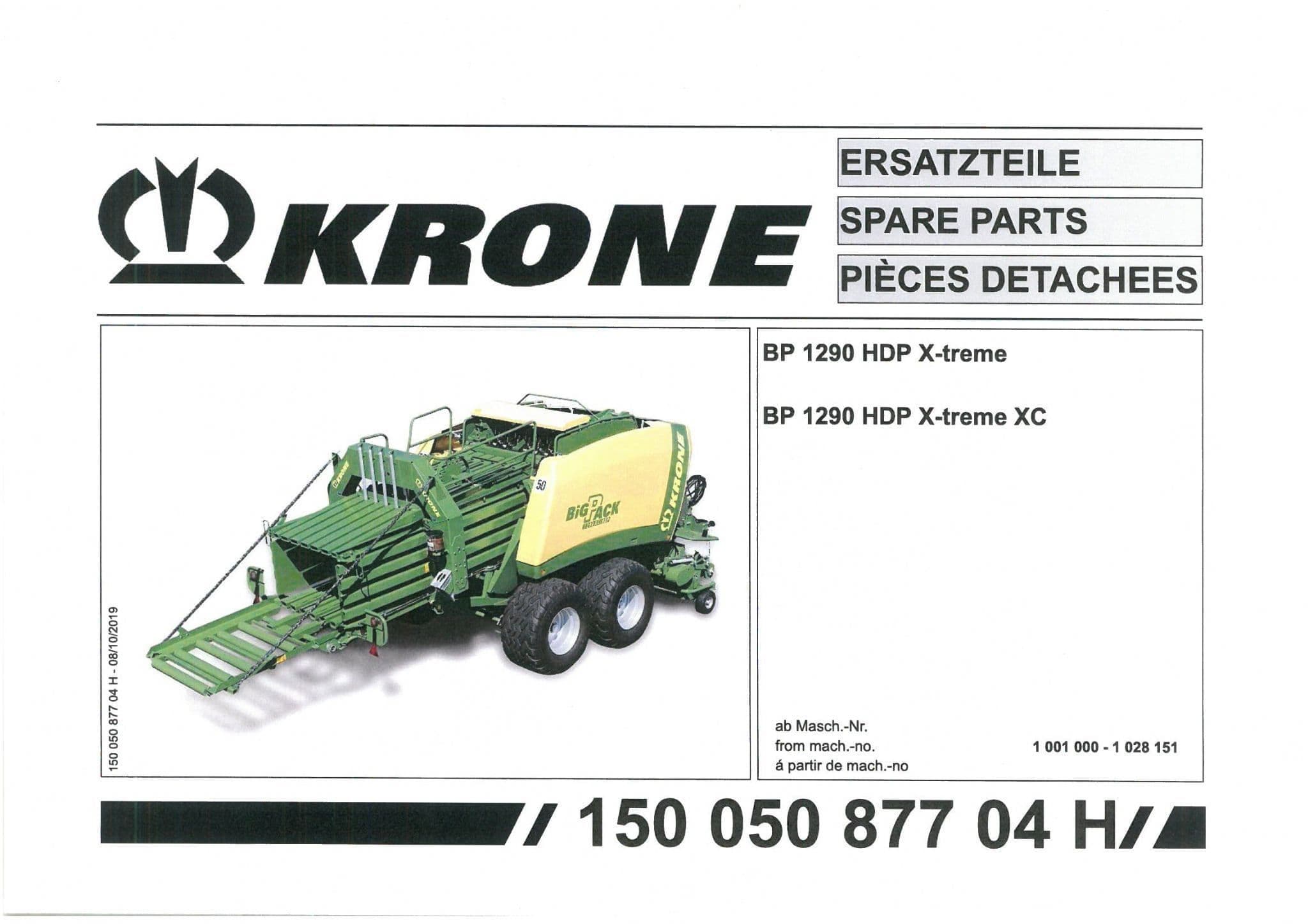 Krone Large Square Bale BP 1290 HDP X-treme  BP 1290 HDP X-treme XC -  Parts Manual