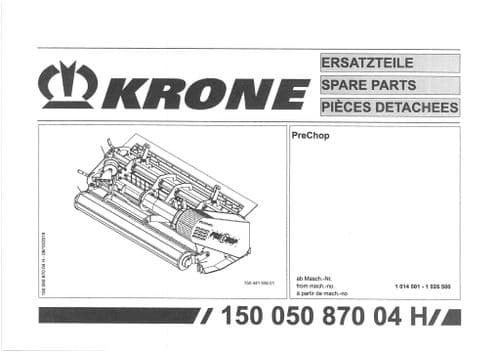 Krone Large Square Bale PreChop  -  Parts Manual