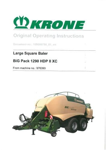 Krone Large Square Baler BiG Pack 1290HDP IIXC Operators Manual 1290 HDP II XC