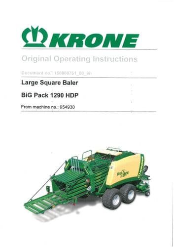 Krone Large Square Baler BiG Pack 1290HDP Operators Manual 1290 HDP