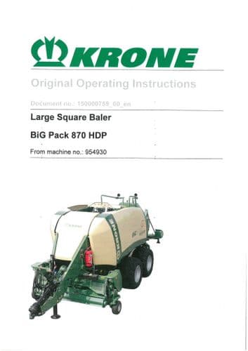 Krone Large Square Baler BiG Pack 870HDP Operators Manual 870 HDP