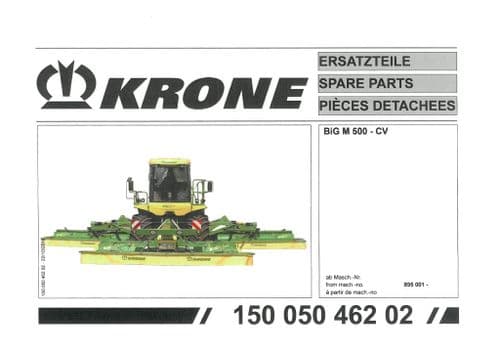 Krone Mower Conditioner  Big M 500 - CV Parts Manual