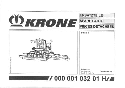 Krone Mower Conditioner Big M I Parts Manual