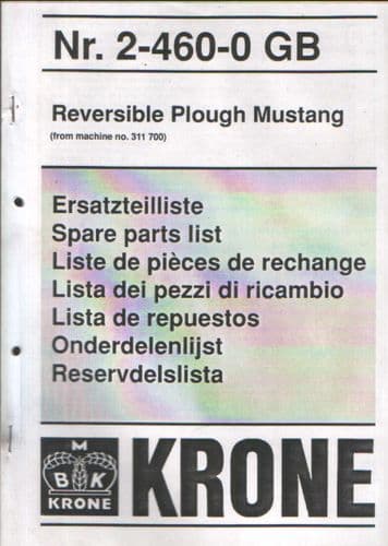 Krone Mustang Reversible Plough Parts Manual