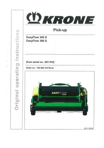 Krone Pick Up Easy Flow 300 S 380 S - Operators Manual - 300S 380S