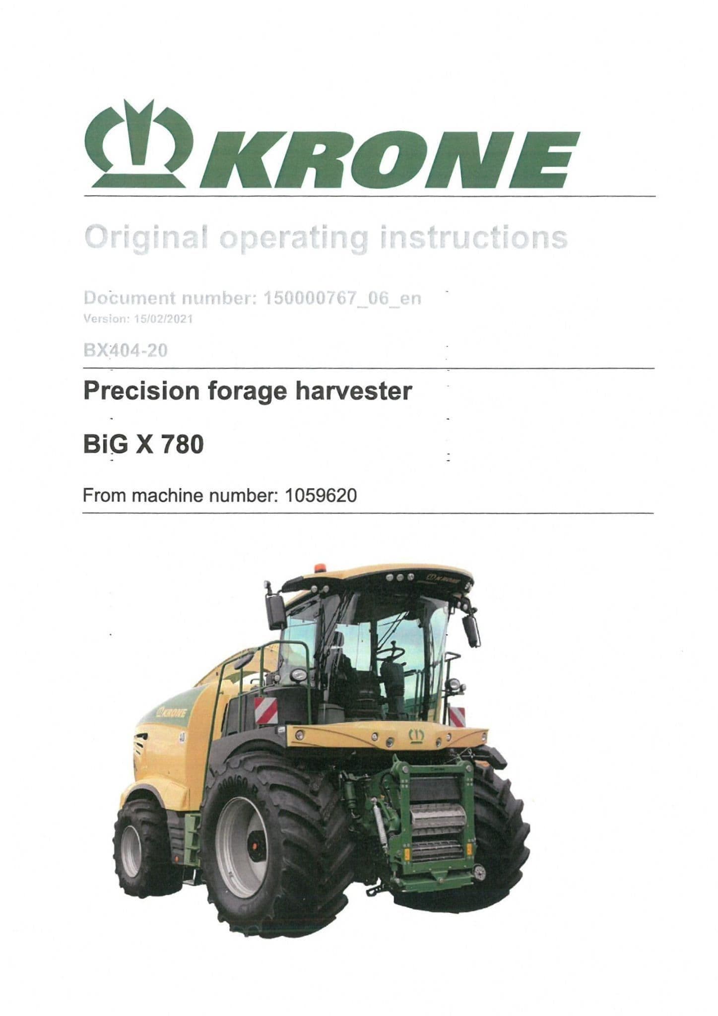 Krone Precision Forage Harvester Big X 780 - Operators Manual - 780
