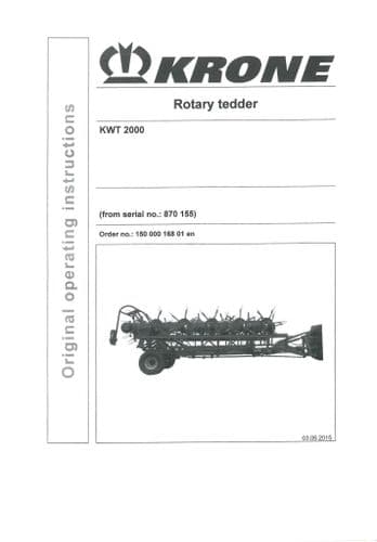 Krone Rotary Tedder Rake KWT2000 Operators Manual KWT 2000