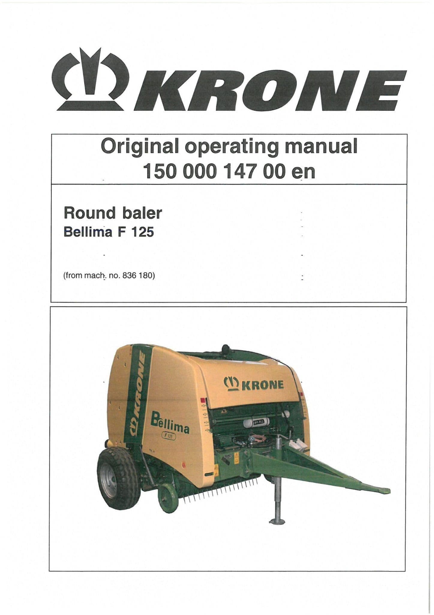 Krone Round Baler Bellima F125 Operators Manual F 125
