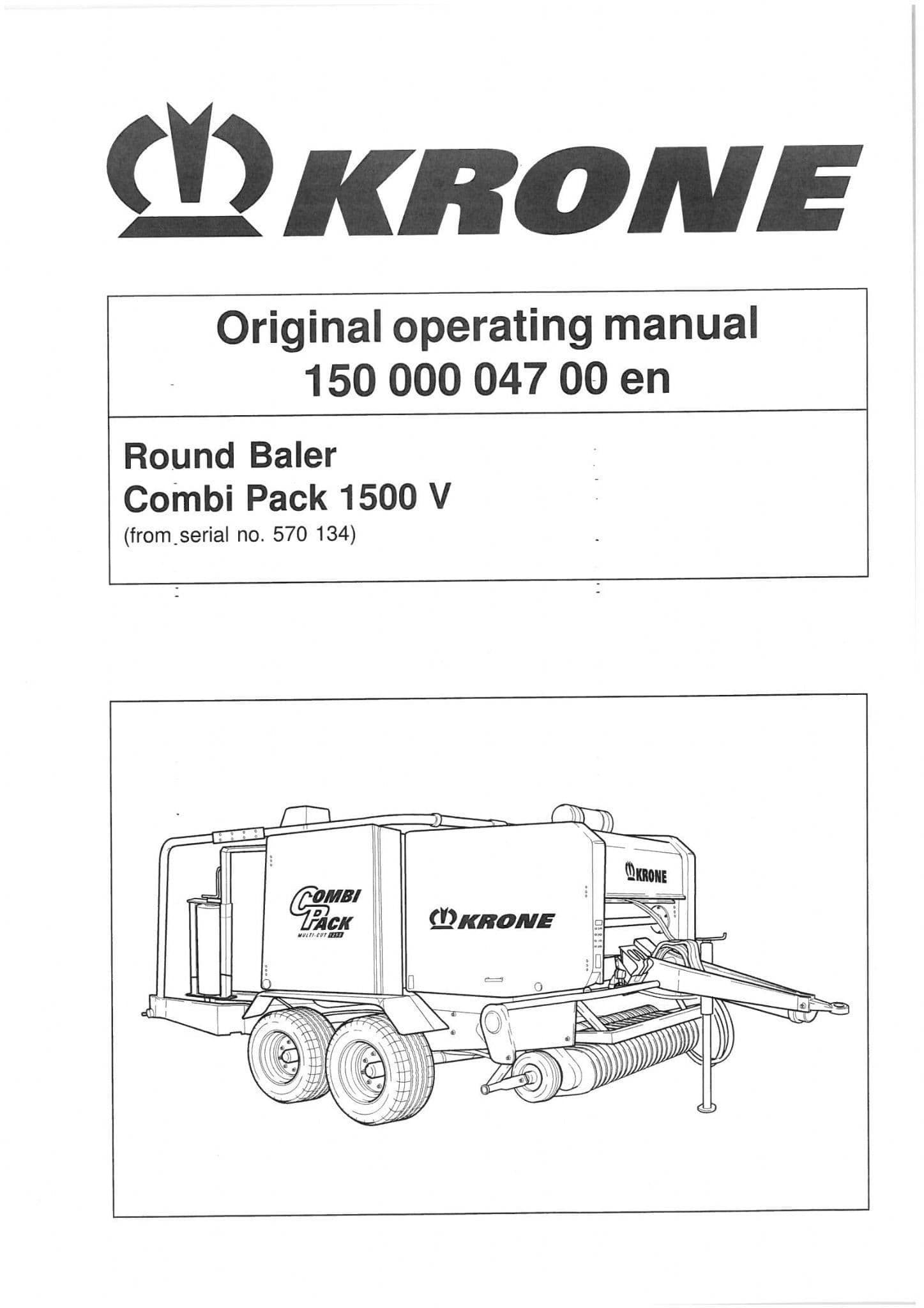 Krone Round Baler Combi Pack 1500V Operators Manual 1500 V