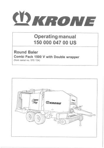 Krone Round Baler Combi Pack 1500V with Double Wrapper Operators Manual 1500 V