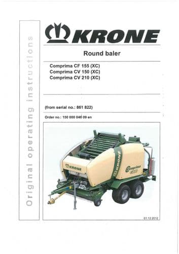 Krone Round Baler Comprima CF155XC CV150XC CV210XC Operators Manual CF CV 155 150 210 XC