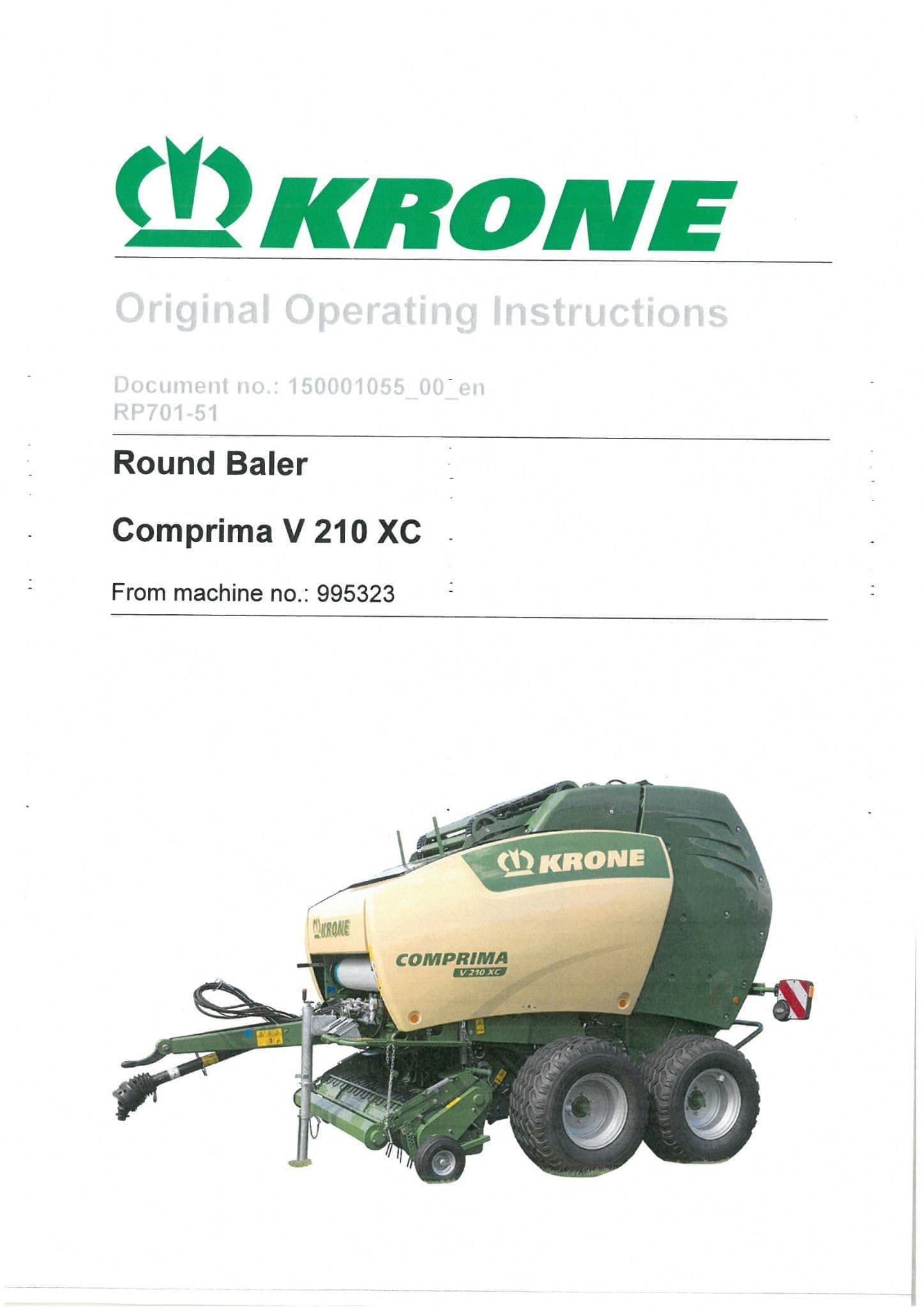 Krone Round Baler Comprima V210XC Operators Manual V 210 XC