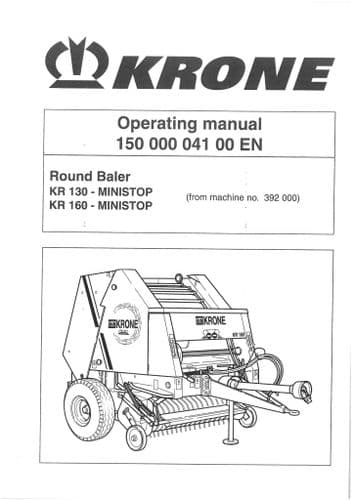 Krone Round Baler KR130 & KR160 Ministop Operators Manual KR 130 160