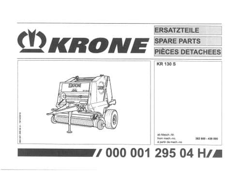 Krone Round Baler KR130S  -  Parts Manual KR 130