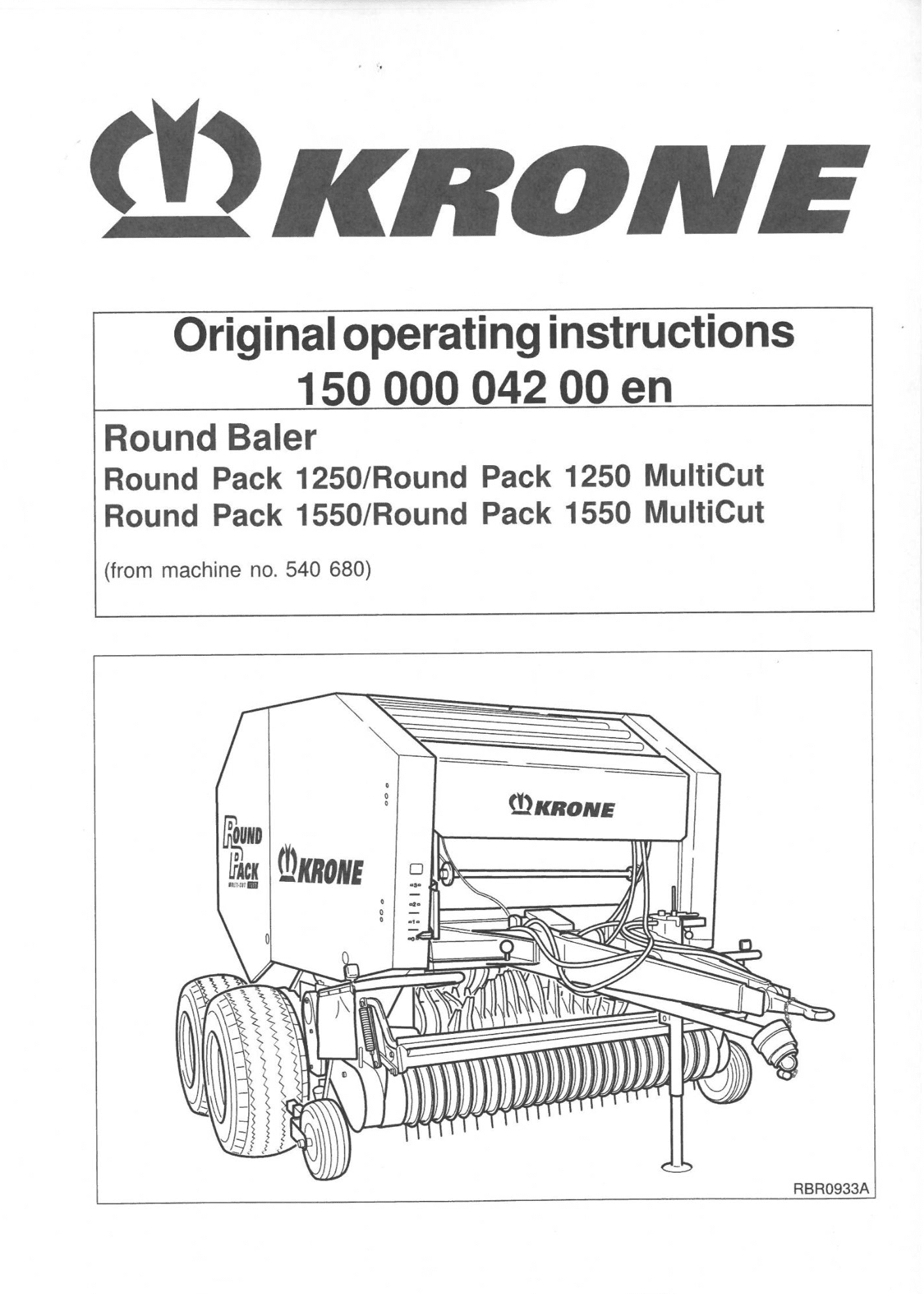 Krone Round Baler Round Pack 1250/1250 Multicut 1550/1550 Multicut Operators Manual