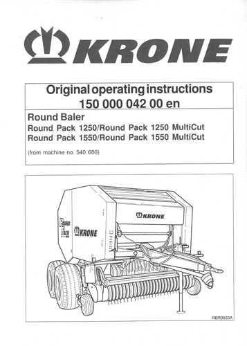 Krone Round Baler Round Pack 1250/1250 Multicut 1550/1550 Multicut Operators Manual