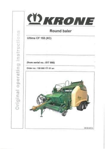 Krone Round Baler Ultima CF155 (XC) Operators Manual